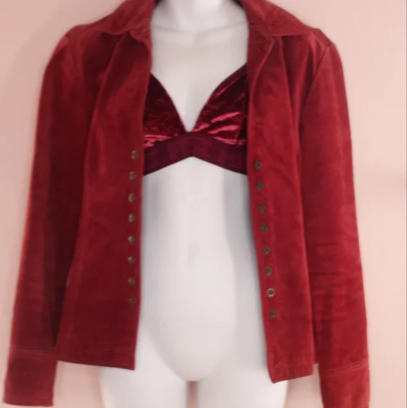 Live A Little Vintage 90's Jacket Top Red Raspberry Leather Button Down - Picture 10 of 15